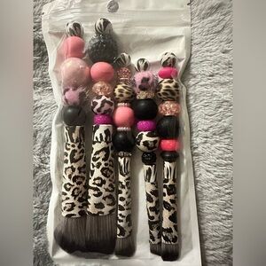 Leopard Print make up brush set - Pink and Black
